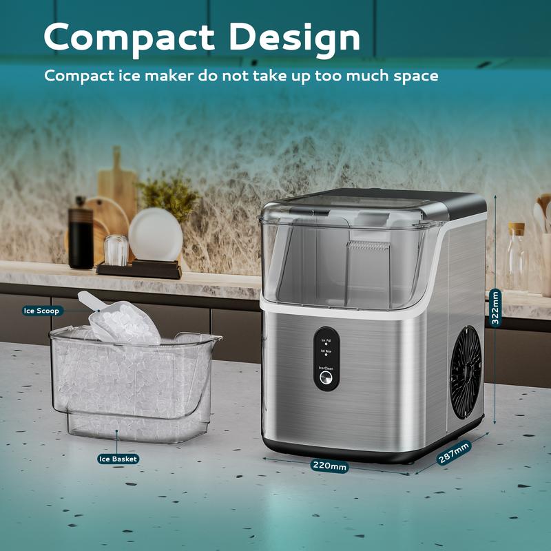 ugget Ice Makers Countertop, Pebble Ice Maker Machine with 35lbs/24H&33lbs/24H Soft Ice, Self-Cleaning Sonic Ice Maker with Ice Scoop&Basket, Utensils, Pellet Ice Maker for Home/Kitchen/Office