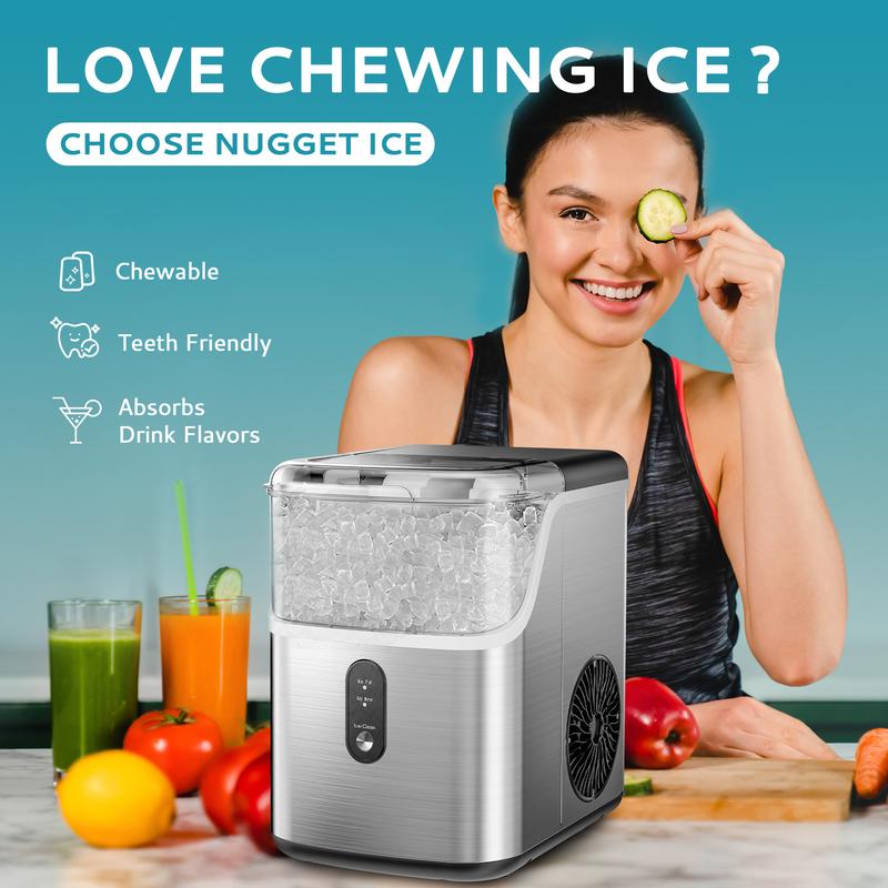 ugget Ice Makers Countertop, Pebble Ice Maker Machine with 35lbs/24H&33lbs/24H Soft Ice, Self-Cleaning Sonic Ice Maker with Ice Scoop&Basket, Utensils, Pellet Ice Maker for Home/Kitchen/Office