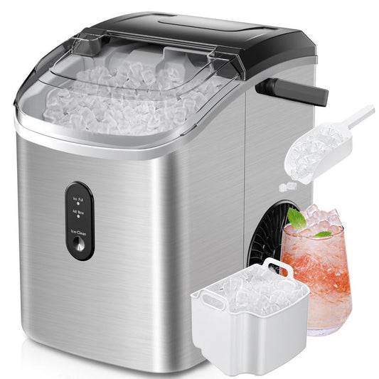 ugget Ice Makers Countertop, Pebble Ice Maker Machine with 35lbs/24H&33lbs/24H Soft Ice, Self-Cleaning Sonic Ice Maker with Ice Scoop&Basket, Utensils, Pellet Ice Maker for Home/Kitchen/Office