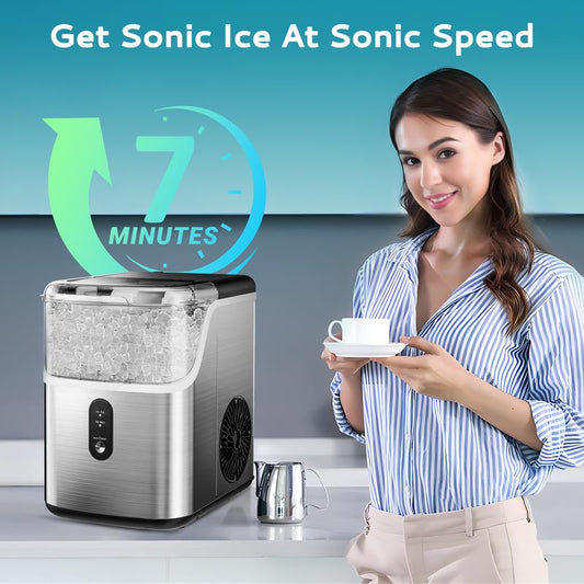 ugget Ice Makers Countertop, Pebble Ice Maker Machine with 35lbs/24H&33lbs/24H Soft Ice, Self-Cleaning Sonic Ice Maker with Ice Scoop&Basket, Utensils, Pellet Ice Maker for Home/Kitchen/Office